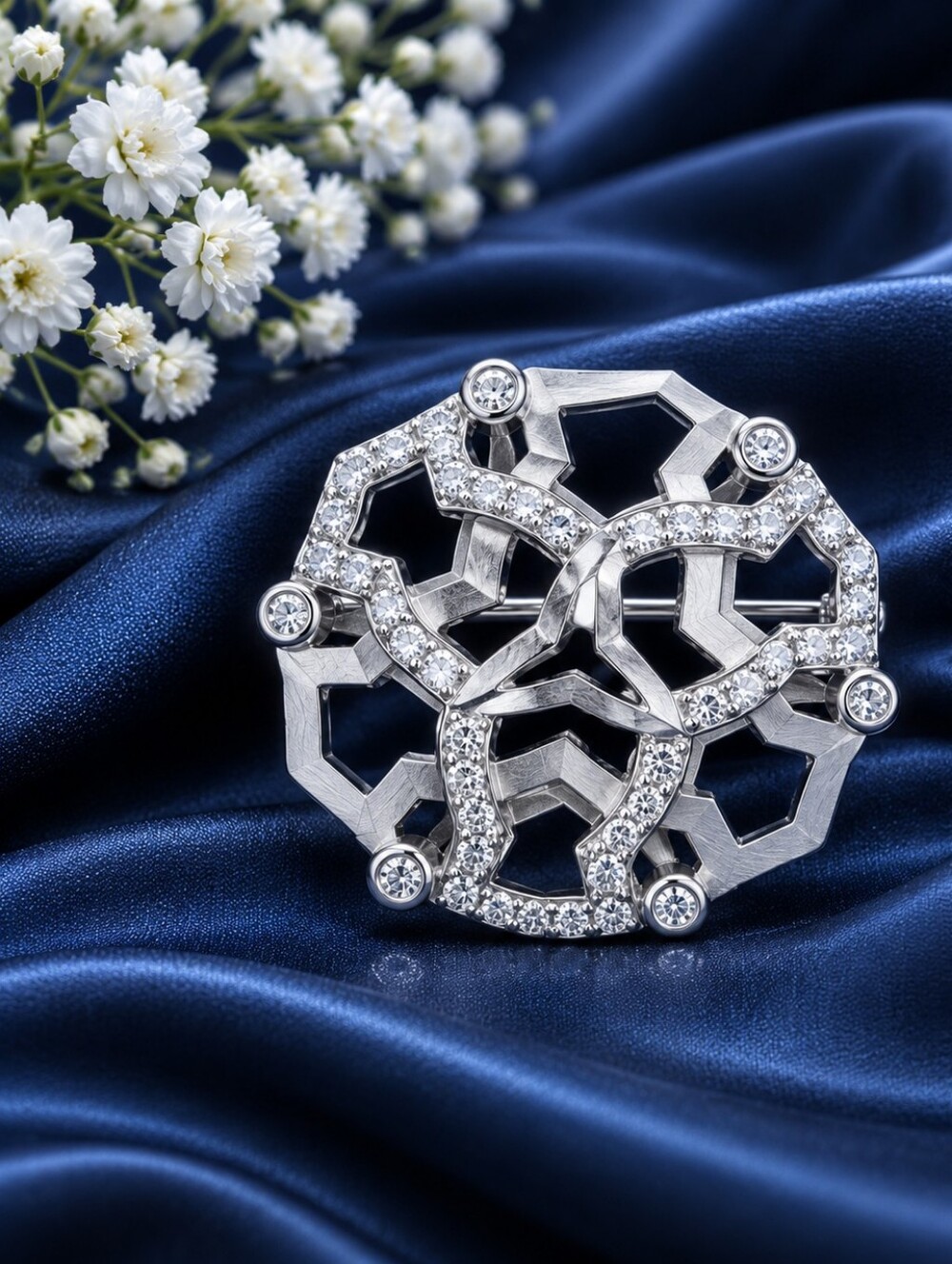 Aslimi designer with white gold plating Silver Crystal Geometric Statement Ring